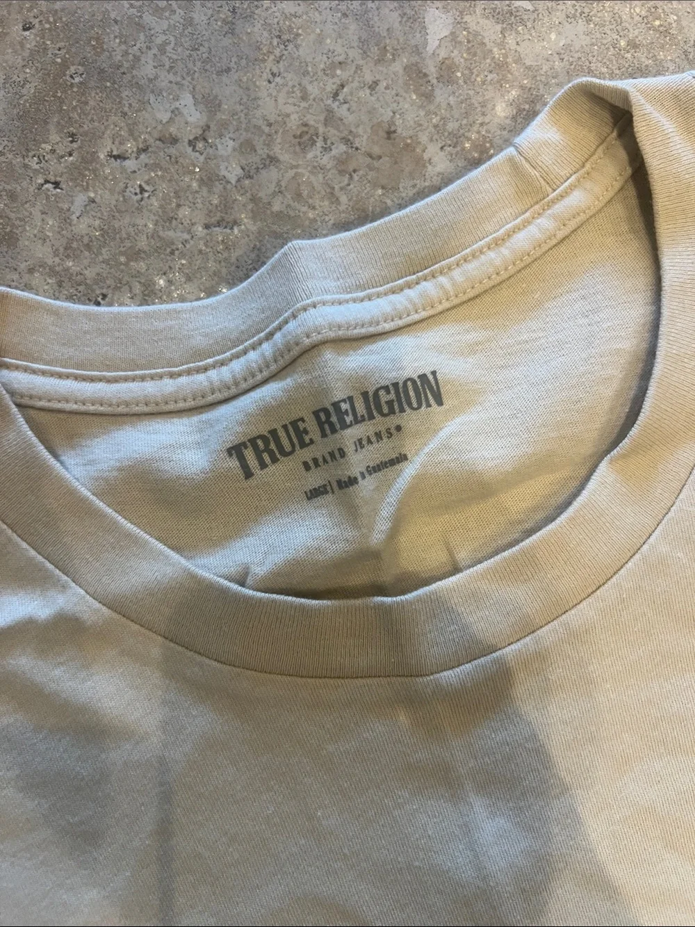 True Religion Short-Sleeve Logo Tee in Cream with Black Patch